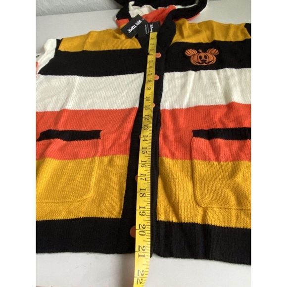 Mickey Mouse Candy Corn Disney Cardigan Sz M Her Universe Hot Topic Halloween - Picture 9 of 10